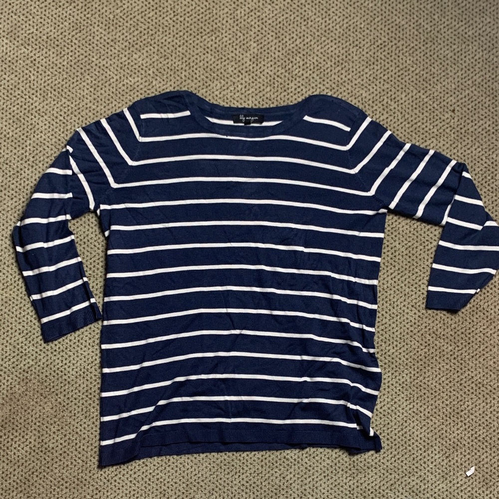 Lily Morgan Navy and White Striped Top